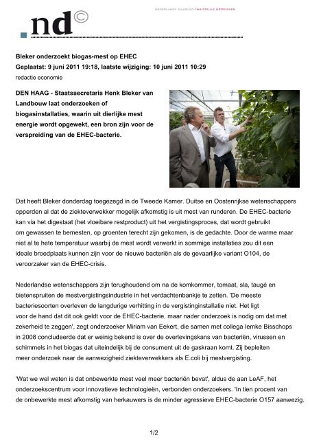Het plan van staatssecretaris Henk Bleker - Werkgroep Terlinden