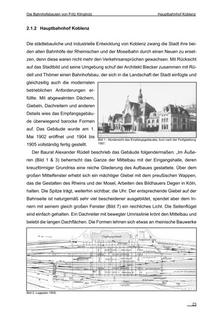 "Die Bahnhofsbauten von Fritz Klingholz", Diplomarbeit