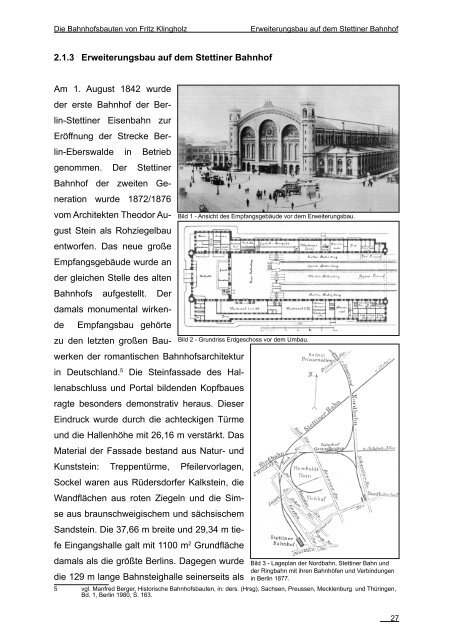 "Die Bahnhofsbauten von Fritz Klingholz", Diplomarbeit