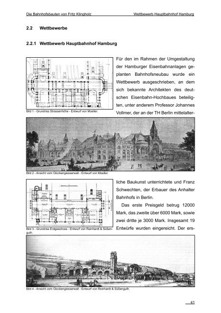 "Die Bahnhofsbauten von Fritz Klingholz", Diplomarbeit