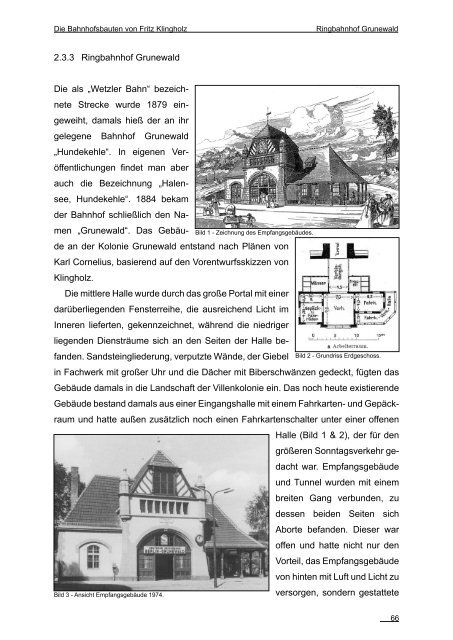 "Die Bahnhofsbauten von Fritz Klingholz", Diplomarbeit