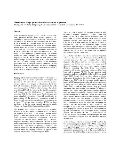 3D common image gathers from Reverse time migration - CGGVeritas