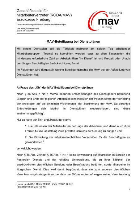 MAV Beteiligung bei Dienstplänen - DIAG MAV