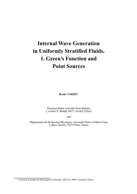 Internal Wave Generation in Uniformly Stratified Fluids. 1 ... - LEGI