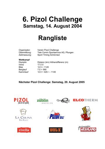 6. Pizol Challenge Samstag, 14. August 2004 Rangliste