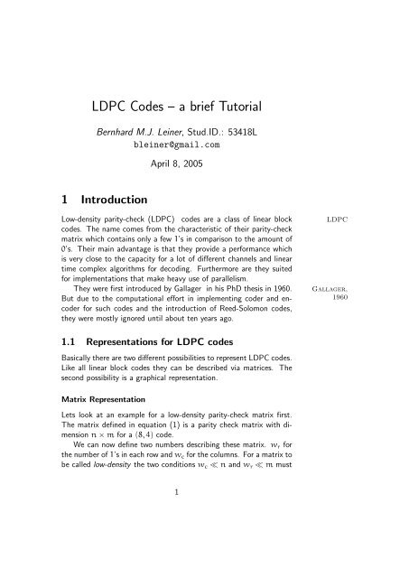 LDPC Codes – a brief Tutorial