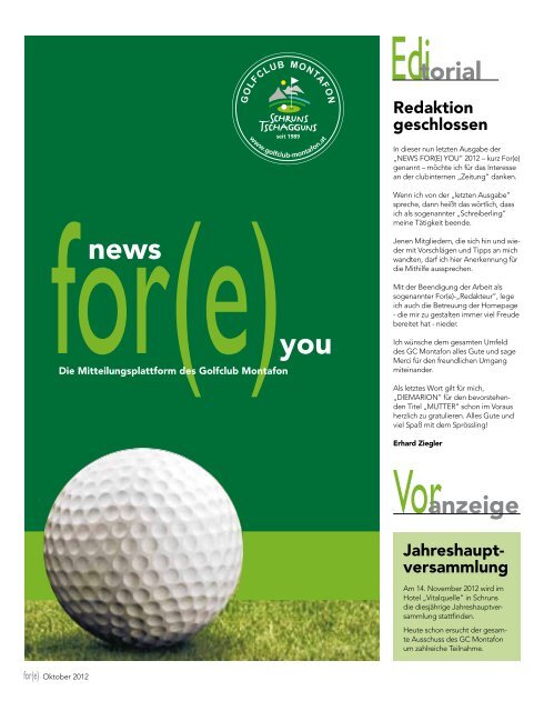 News for(e) you – Oktober 2012 - Golfclub Montafon