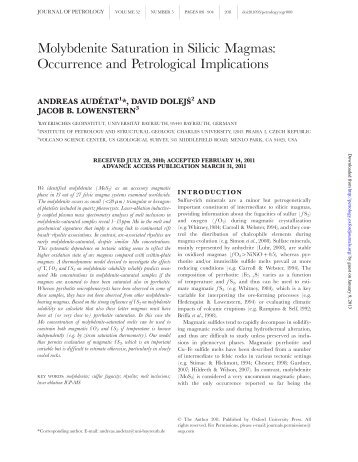 Molybdenite Saturation in Silicic Magmas - Journal of Petrology