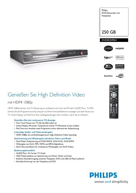 Datenblatt DVDR3595H - Philips
