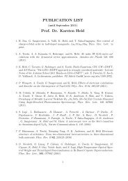 Full publication list of Prof. Karsten Held