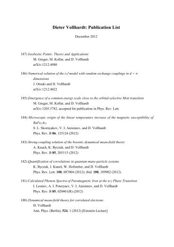 Dieter Vollhardt: Publication List - Institut für Physik - Universität ...