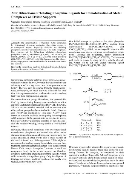 New Bifunctional Chelating Phosphine Ligands for Immobilization of ...