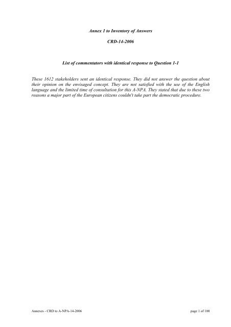 Inventory Of Answers Easa