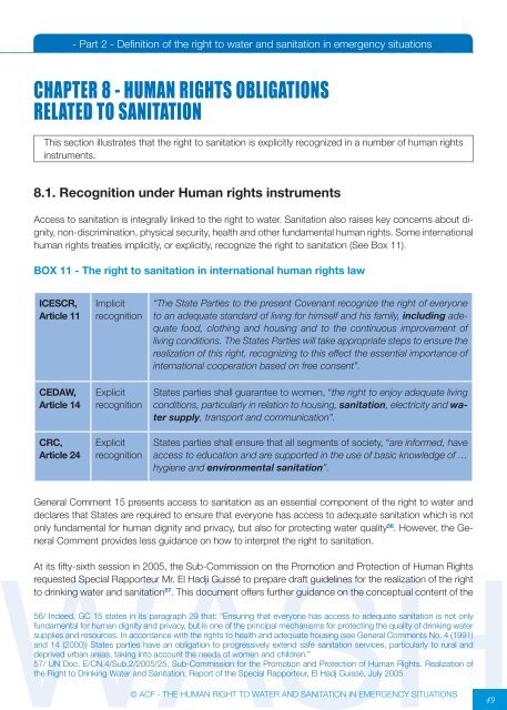 the human right to water and sanitation in emergency situations