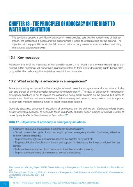 the human right to water and sanitation in emergency situations