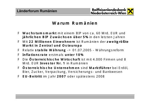 Länderforum Rumänien Warum Rumänien - Raiffeisen Club