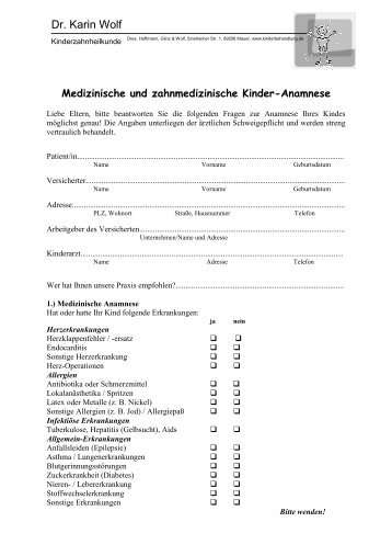 Medizinische und zahnmedizinische Kinder-Anamnese - dr-glinz.de