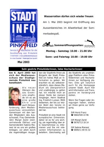 am Samstag, dem 24. Mai 2003, ab 10.00 Uhr - Pinkafeld