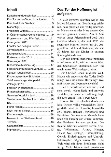 Kontakte und Anschriften - Pfarrgemeinde St. Bonaventura/ Hl. Kreuz