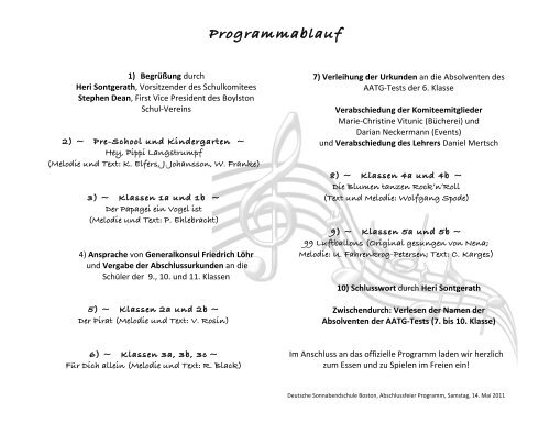 Programmablauf German Saturday School Boston