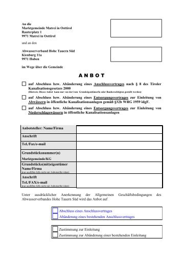Anbot Kanalanschluss (36 KB) - Gemeinde Matrei in Osttirol
