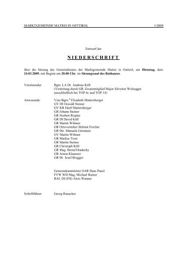 NIEDERSCHRIFT - Gemeinde Matrei in Osttirol - Land Tirol