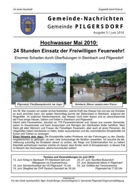 Gemeinde-Nachrichten PILGERSDORF Hochwasser Mai 2010: