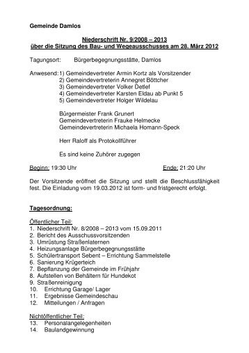Protokoll zur Sitzung des Bauausschusses am 28.03.2012 - Lensahn