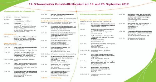 12. Schwarzheider Kunststoffkolloquium am 19. und 20. September ...