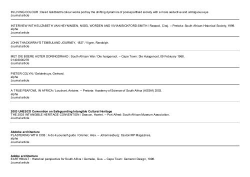 Journal Articles by Subject updated July 2012 - SAHRA