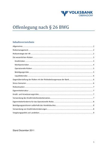 Qualitative Offenlegung nach § 26 BWG - Volksbank Oberndorf