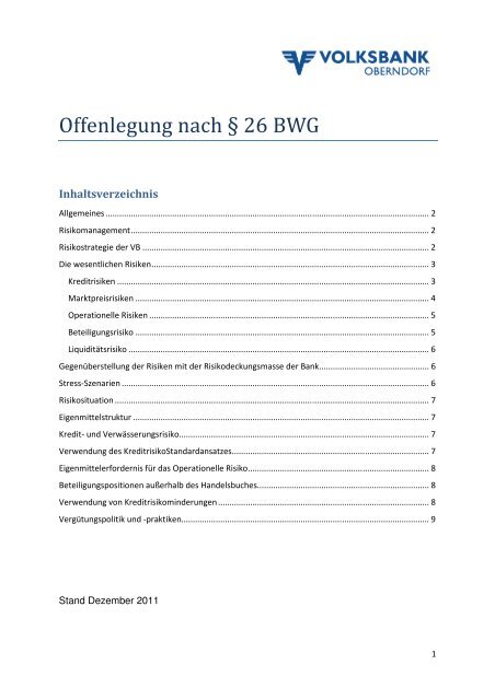 Qualitative Offenlegung nach § 26 BWG - Volksbank Oberndorf