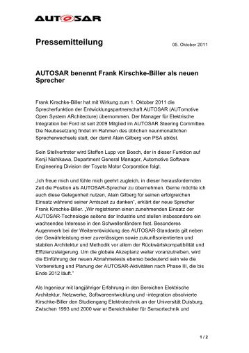 Pressemitteilung AUTOSAR benennt Frank Kirschke-Biller als ...