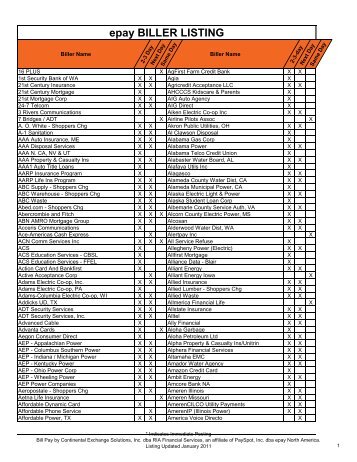 epay BILLER LISTING - Account Summary - Epay