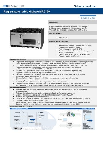 Registratore ibrido digitale MR3180 Scheda prodotto - DResearch