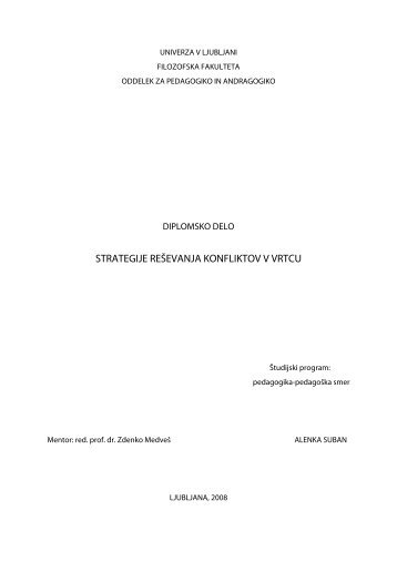 strategije reševanja konfliktov v vrtcu - Oddelek za pedagogiko in ...