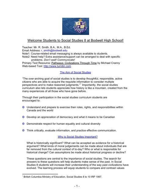 Social Studies 8 - Bodwell High School