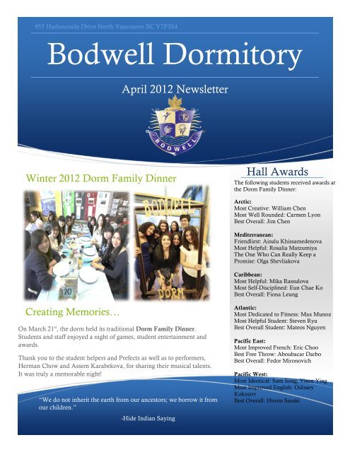 Dorm Newsletter - Bodwell High School