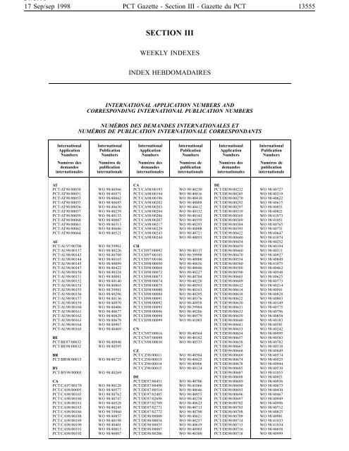 Statistikker Gentage sig Diplomatiske spørgsmål PCT/1998/37 : PCT Gazette, Weekly Issue No. 37, 1998 - WIPO