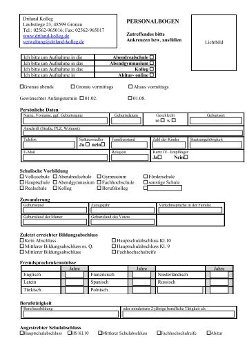 PERSONALBOGEN - Driland Kolleg Gronau