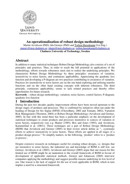 An operationalization of robust design methodology Abstract 1 ...