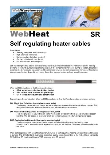 Self regulating heater cables - Web Warehouse BV, WebHeat ...