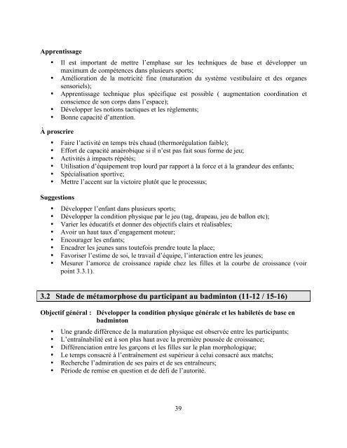 Plan quadriennalde développement de l'excellenceau - Badminton ...