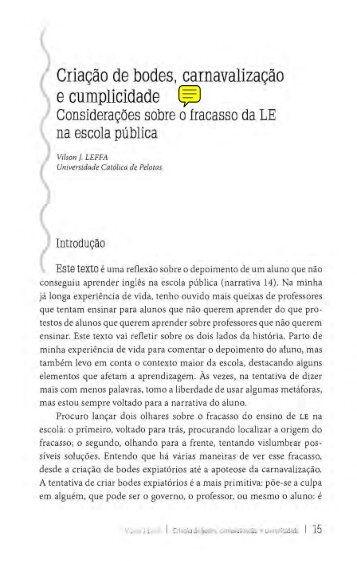 Criação de bodes, carnavalização e cumplicidade - Vilson J. Leffa