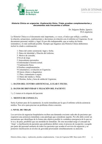 1 Dr. Salguero Bodes, Ignacio. FEA urgencias La Historia Clínica es ...