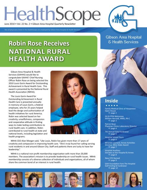 Robin Rose Receives NatIoNal RuRal HealtH awaRd - Gibson Area ...