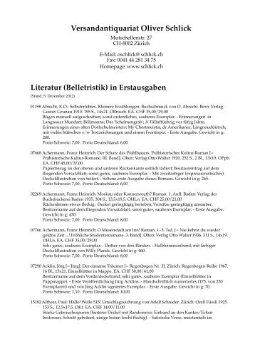 Literatur (Belletristik) in Erstausgaben - Versandantiquariat Oliver ...