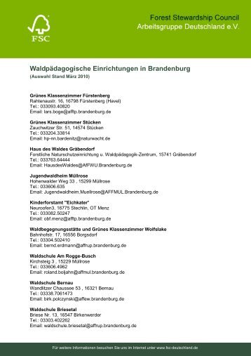 Waldpädagogische Einrichtungen in Brandenburg - FSC