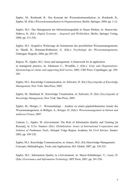 List of Publications Martin J. Eppler - Knowledge Communication
