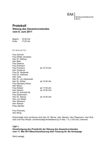 Protokoll - Rechtsanwaltskammer Berlin